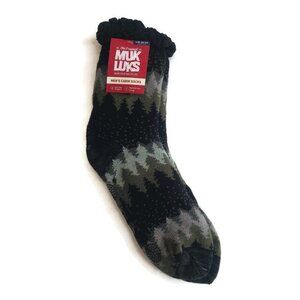 MUK LUKS Mens Cabin Socks L/XL Shoe Size 11/13 Green Tree Multi Warm and Cozy RT